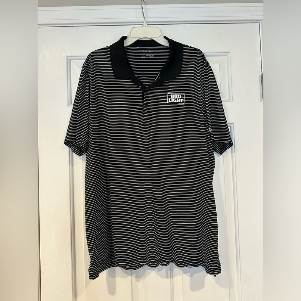 Adidas Golf Polo Black Striped Bud Light